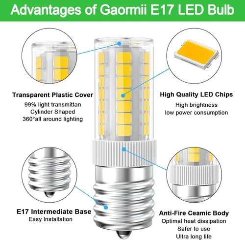Miniatura 4 de Bombillas LED de microondas debajo del capó equivalente a 40 W, bombilla LED E17 regulable para campana extractora, refrigerador, 3 W 360 lm LED