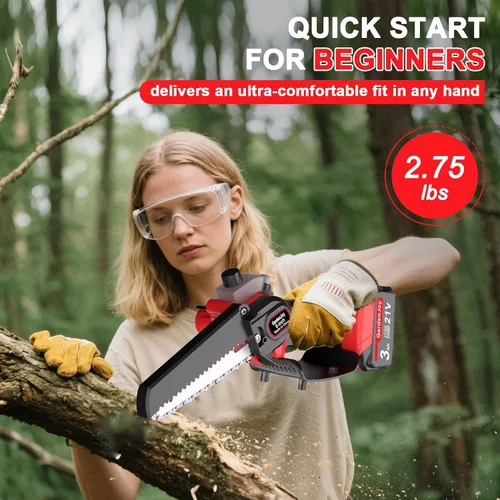 Miniatura 8 de Mini motosierra inalámbrica, portátil de 6 pulgadas, pequeña motosierra eléctrica de mano, inalámbrica, funciona con pilas para el hogar, jardín