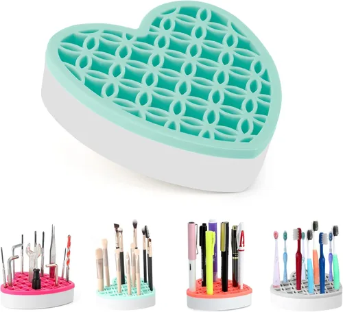 Soporte de silicona para brochas de maquillaje, organizador de cosméticos, soporte para bolígrafos para escritorio, estuche para lápices, Azul