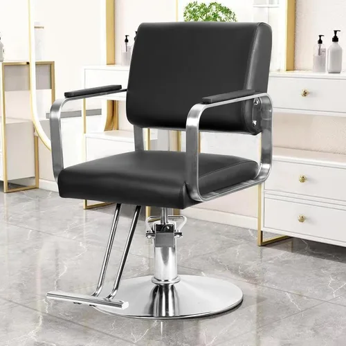 Miniatura 8 de Silla de salón de mano para estilistas, silla de peluquería hidráulica de alta resistencia con altura ajustable, giro de 360° y respaldo ergonómico