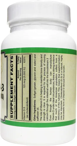 Miniatura 2 de Vitamina D-3 125 mcg (5,000 UI) de lanolina en una base de aceite de cártamo - 250 geles blandos