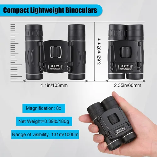 Miniatura 2 de 8x21 Mini Prismáticos Compactos de Bolsillo, Prismáticos Ligeros Plegables de Enfoque Fácil Pequeños para Adultos y Niños, Observación de Aves