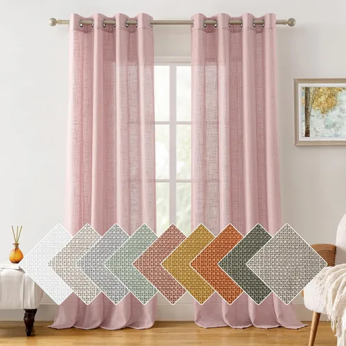 Miniatura 13 de HOMEIDEAS - Cortinas traslúcidas de lino rosa pálido, 2 paneles de 63 pulgadas de largo con textura de rosa polvoriento semitransparente, cortinas