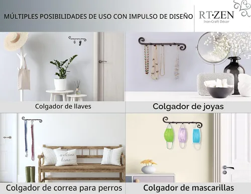 Miniatura 5 de RTZEN Farmhouse Portallaves Pequeño para Pared - Hecho a Mano con Remolinos Decorativos 5 Ganchos para Llaves para Entrada del Hogar - Soporte