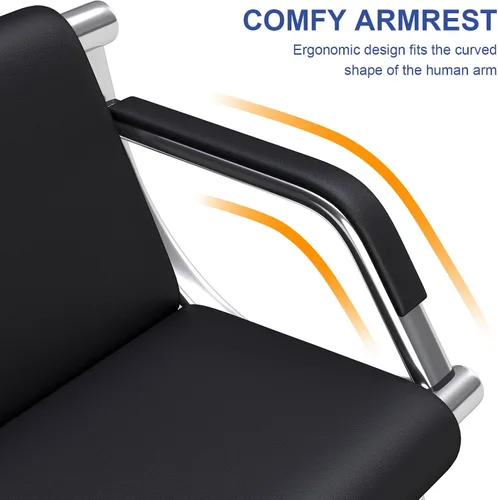 Miniatura 6 de KINTNESS Silla de sala de espera de 2 asientos, silla de recepción de piel sintética, muebles de vestíbulo con brazos para aeropuerto, banco