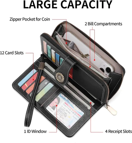Miniatura 2 de SENDEFN Cartera de cuero para mujer, con bloqueo RFID, tarjetero para tarjetas de crédito, cartera de mano para mujer