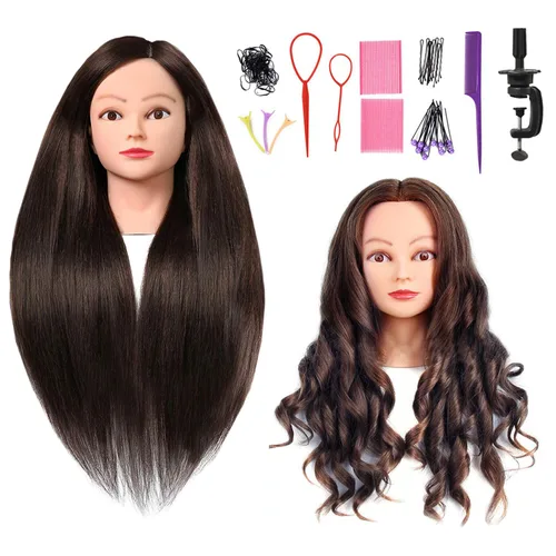 Miniatura 3 de SOPHIRE Cabeza de maniquí de 26 a 28 pulgadas con 80 % cabello humano real, cabeza de entrenamiento de peluquería para práctica de peluquería