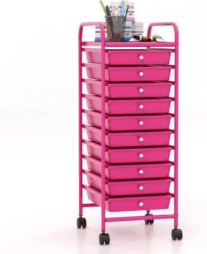 Miniatura 12 de Giantex - Carrito de almacenamiento rodante con 10 cajones con ruedas, asa, cajones removibles, unidad de almacenamiento organizadora móvil, carrito