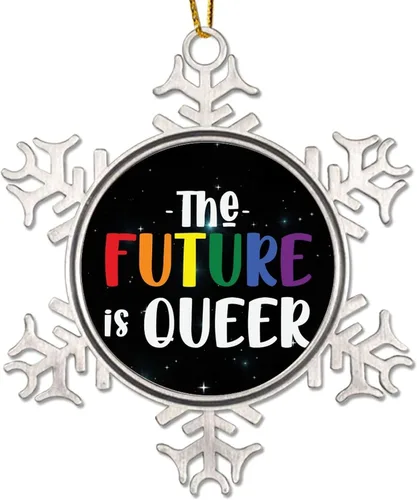 Miniatura 10 de They Them Their - Adornos de árbol de Navidad para lesbianas LGBTQ Progress Rainbow Pride Gay Lesbian Novedad de metal copo de nieve adornos