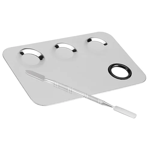 Miniatura 5 de JAPCHET 8 paletas de maquillaje mezcladoras, bandeja mezcladora de paleta de maquillaje de 3 pozos, paleta de cosméticos de acero inoxidable con 8