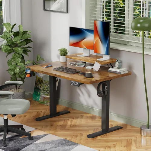 Miniatura 4 de Shahoo Escritorio eléctrico de pie con estante para monitor, mesa de esquina ajustable de altura de 47 x 24 pulgadas, estación de trabajo
