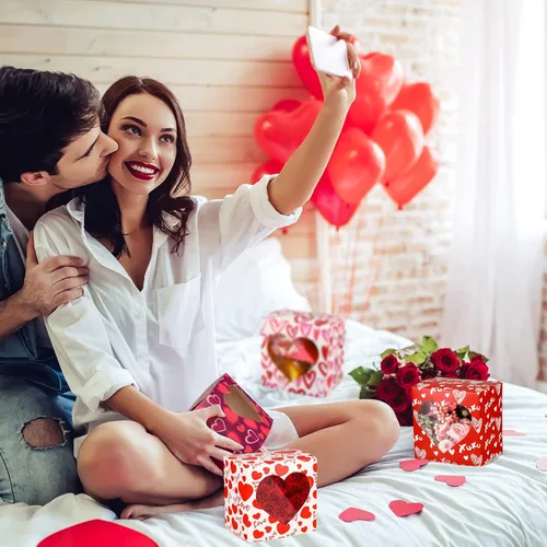 Miniatura 3 de Outus 24 cajas de postre, 4 x 4 x 3 pulgadas en forma de corazón con ventana de PVC, cajas para el día de San Valentín
