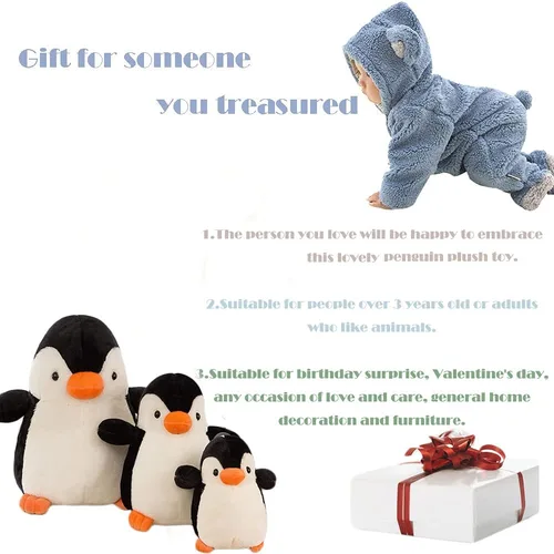 Miniatura 4 de Almohada de peluche de pingüino de 11 pulgadas, diseño de pingüino bebé, regalo para niños