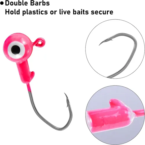 Miniatura 5 de Dr.Fish Paquete de 20 cabezas de plantilla de pesca, plantillas de cangrejo, bolas redondas, anzuelos de pesca de agua dulce, señuelos de pesca