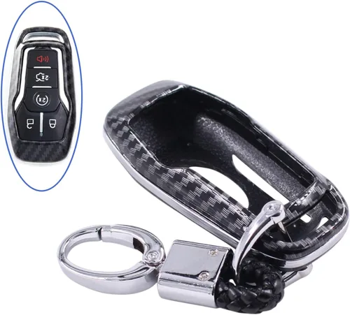 NewYall Funda de llave inteligente de fibra de carbono con llavero para Ford Edge F-150 F-250 Super Duty Mustang 2015-2017 Explorer 2016-2017 Fusion