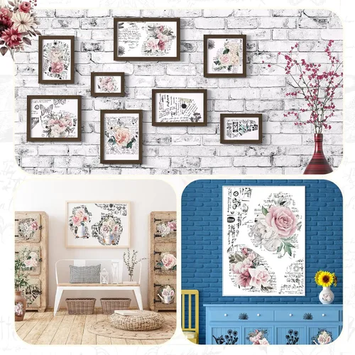 Miniatura 5 de BBTO 12 hojas de transferencias por frotado para manualidades y muebles, calcomanías de transferencia por frotado para madera, papel de bricolaje