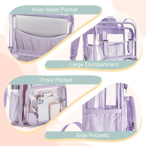Miniatura 3 de mommore Mochila transparente para escuela, resistente, grande, transparente, de PVC, transparente, 1PC-Púrpura, Grande, Mochila transparente
