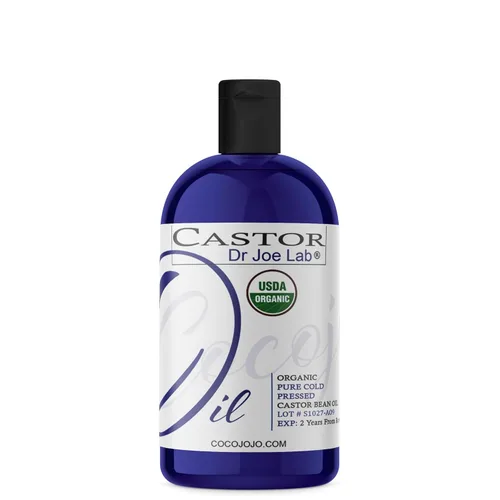 Dr Joe Lab Aceite de ricino orgánico, aceite de ricino orgánico prensado en frío, sin refinar, puro certificado por USDA, libre de hexano, sin OMG,