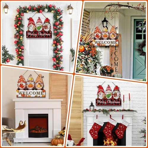 Miniatura 7 de Decoración de Navidad reversible de otoño, decoraciones de Acción de Gracias para el hogar, interiores y exteriores, letrero de corona de Navidad a