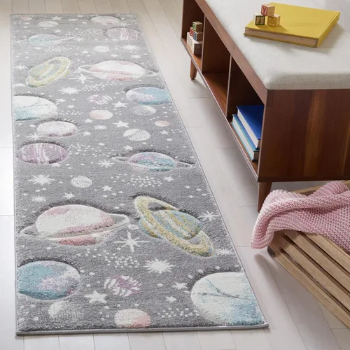 SAFAVIEH Carousel Kids Collection - Alfombra de pasillo, 2 pies 3 pulgadas x 6 pies, gris y lavanda, no desprende pelusa y de fácil cuidado, ideal