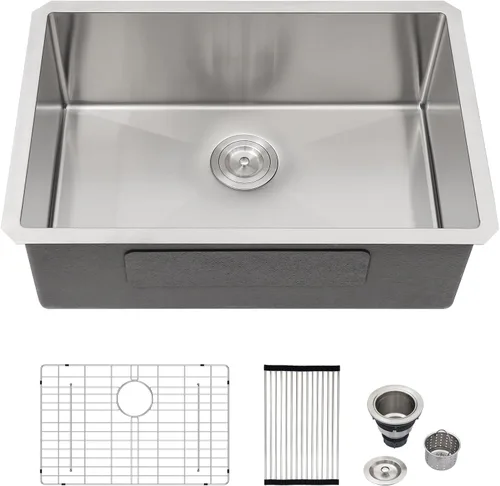Miniatura 31 de Logmey Fregadero de cocina de montaje inferior de 33 pulgadas 33x19 Fregaderos de acero inoxidable SUS304 calibre 16 hechos a mano de un solo