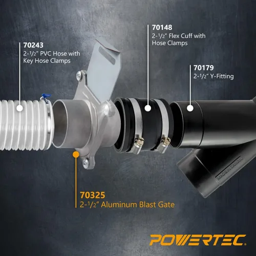 Miniatura 7 de POWERTEC 70325 Compuerta de aspiración de 2-1/2 pulgadas, con antiobstrucción y sello contra fugas de aire para recolección de polvo Puerta