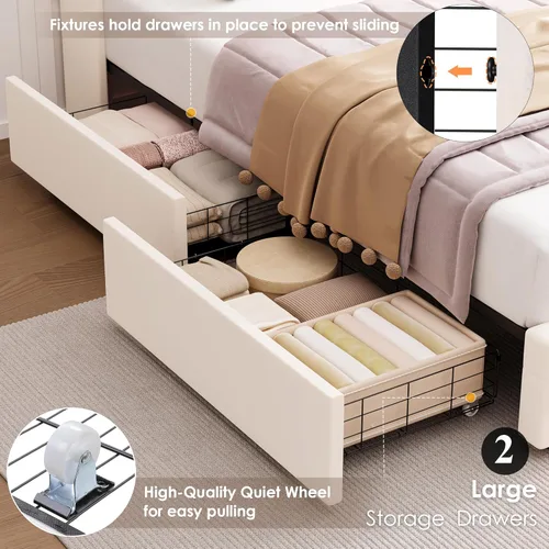 Miniatura 6 de HIFIT Marco de cama tapizada tamaño individual LED con cabecera de estación de carga y 4 cajones de almacenamiento, marcos de cama de plataforma