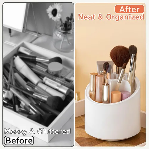 Miniatura 6 de Organizador de brochas de maquillaje giratorio de 360°, organizadores de maquillaje para encimera, almacenamiento de brochas de belleza a prueba