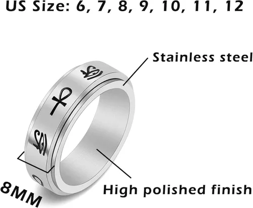 Miniatura 3 de CHEODIN Ojo de Horus anillo giratorio de acero inoxidable para ansiedad, Ankh, anillo de compromiso para mujeres y hombres, anillo de compromiso