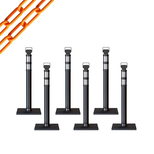 Miniatura 80 de Trafford Industrial - Paquete de 6 postes de delineador de 45 pulgadas, collares reflectantes de 3 pulgadas, base de goma de 10 libras