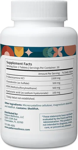 Miniatura 3 de Pattern Wellness Complejo de glucosamina condroitina con MSM y ácido hialurónico - Apoya la salud de las articulaciones, cartílagos y flexibilidad