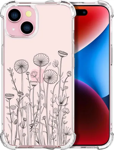 Miniatura 26 de Compatible con iPhone 14, funda transparente y bonita para mujeres y niñas, diseño floral, diseño floral femenino, funda para teléfono 14