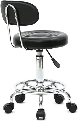 Miniatura 5 de Taburete multiusos para salón, taburete giratorio ajustable con cojín trasero y ruedas, perfecto para salón de belleza, spa, tatuaje, masaje
