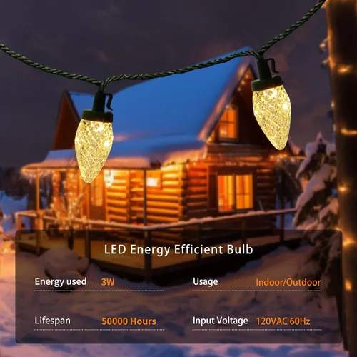 Miniatura 3 de SURAIELEC C9 Luces de Camino de Navidad, 25 PIES Luces de Navidad para Sendero con 25 Estacas, 25 Bombillas LED Blanco Cálido, Decoración Navideña