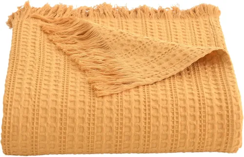 Miniatura 23 de Manta de Gofre 100% Algodón con Flecos, Manta de Tejido Gofre Prelavada para Todas las Estaciones, Manta Ligera Transpirable Suave y Acogedora tipo