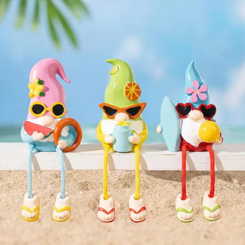 Miniatura 10 de 3 piezas de decoración de gnomo de playa con patas colgantes, bandeja escalonada costera de verano de resina oceánica para mesa, mantel y baño
