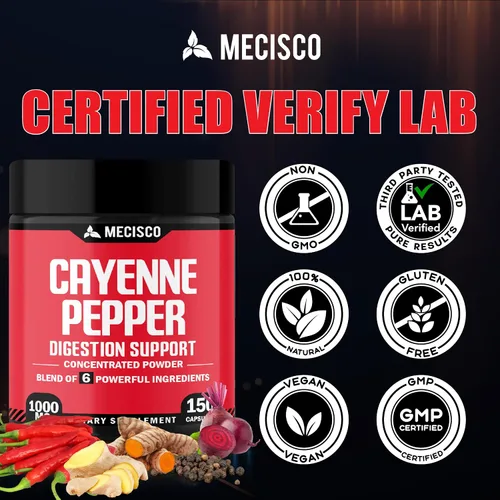 Miniatura 6 de Mecisco Cápsulas de pimienta de cayena con raíz de jengibre, raíz de remolacha y pimienta negra y más - 150 cápsulas - 6 en 1