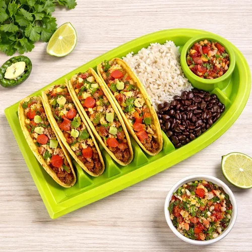 Miniatura 4 de Juego de 3 platos para tacos, bandejas divisoras de plástico para tacos con ranuras de pie, sin BPA, aptas para lavavajillas y microondas