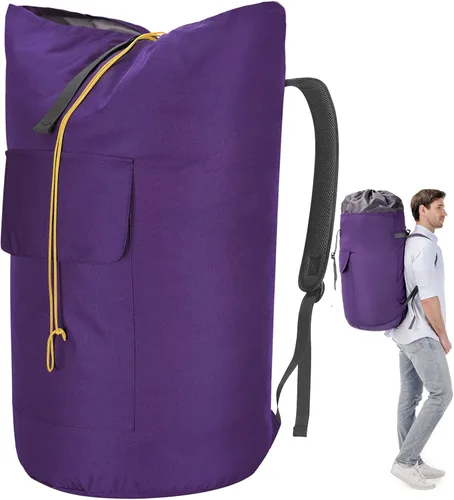 Miniatura 12 de Mochila para lavandería, 115L, resistente, extra grande, bolsa de ropa sucia con correas para el hombro, bolsa de ropa sucia con cierre de cordón