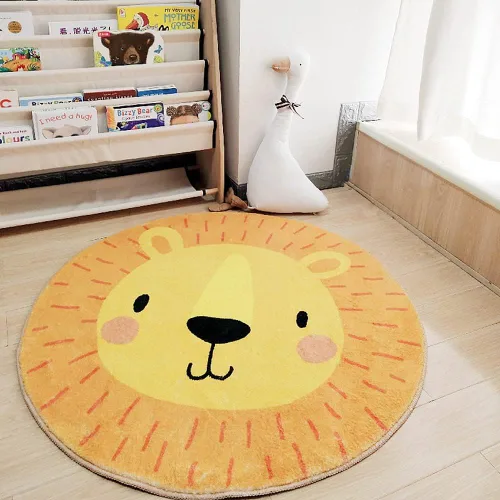 Poowe Alfombra de juego para niños, alfombra redonda educativa del alfabeto, suave, antideslizante, para el dormitorio de los niños pequeños León-2