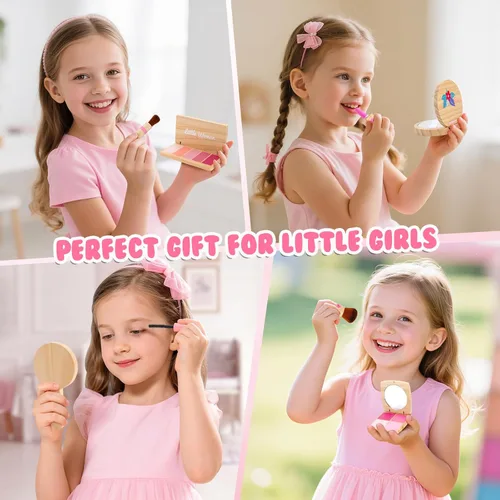 Miniatura 6 de Set de juguetes de maquillaje de madera para niñas: juego de maquillaje de simulación para niños pequeños de 3 a 5 años - Set de maquillaje