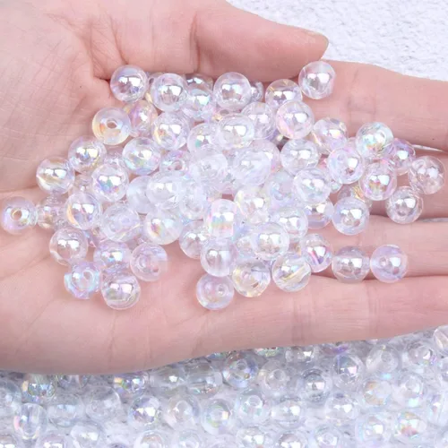 Miniatura 7 de 200 cuentas redondas de acrílico AB de 0.394 pulgadas (0.394 in) de colores mezclados al azar para hacer joyas, abalorios de plástico para pulseras