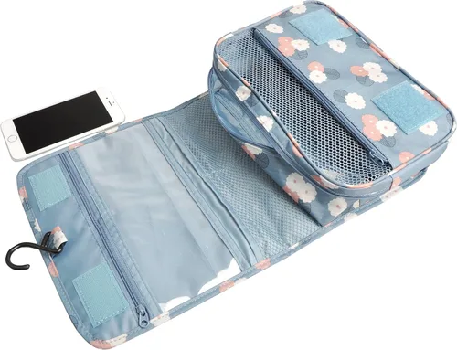 Miniatura 5 de Bolsa para productos cosméticos. Bolsa para colgar productos de tocador. Organizador de viaje, para hombre y mujer., Azul Flores)