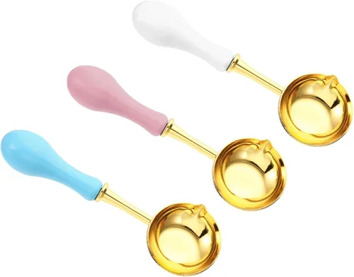Miniatura 14 de PATIKIL Cuchara de sellado de cera de 4 pulgadas, 3 cucharas de fusión de sellado de cera de latón, mango de madera vintage para sellos, sobre, Azul