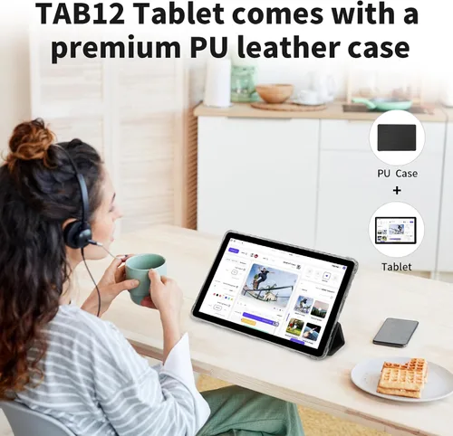 Miniatura 5 de PRITOM TAB12 - Tableta de teléfono de 10 pulgadas Android desbloqueada, WiFi de 5 GHz, Octa-Core, con funda de cuero, 128 GB, tableta de red 4G