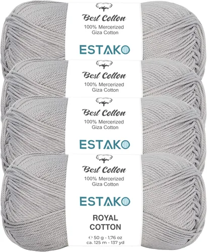 Miniatura 40 de Estako Algodón Royal, 100% hilo de algodón giza mercerizado, suave, súper fino 1 para ganchillo y tejer, 1.76 onzas (50g) / 137 yardas (125m)