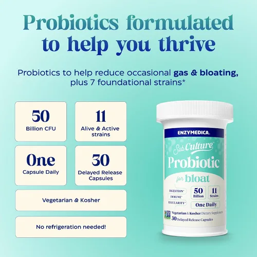 Miniatura 4 de Enzymedica SubCulture Probiótico para la hinchazón y la salud digestiva, cápsulas de suplemento probiótico para mujeres y hombres, 50 mil millones