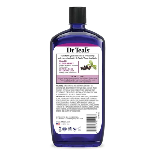 Miniatura 10 de Dr Teal's Baño espumoso con sal pura de Epsom, saúco negro con vitamina D, 34 onzas líquidas (paquete de 4)