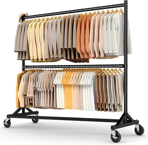Miniatura 18 de HOKEEPER Perchero Z con capacidad para 500 libras, resistente perchero de ropa comercial para colgar ropa con ruedas, estante Z portátil