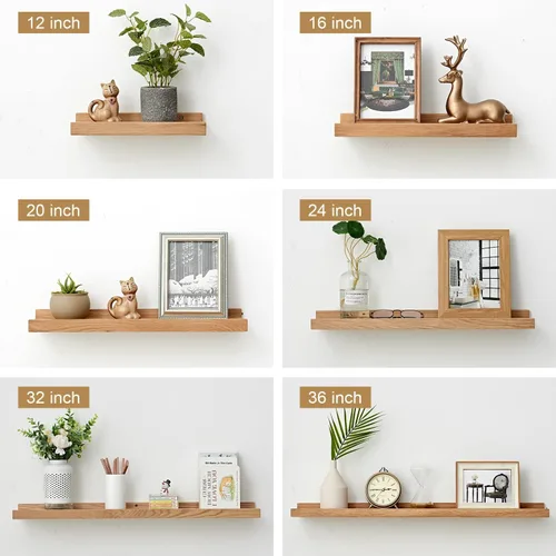 Miniatura 4 de Estantes flotantes de roble – Repisa de madera natural montada en la pared – Repisa de fotos – Estante de almacenamiento de pared para oficina